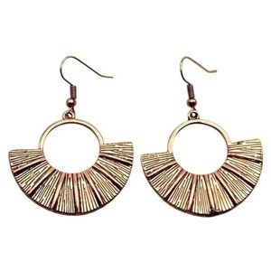 Copper Color Metal Fan Earrings Dangle Tribal Bohemian Earrings